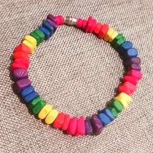 Small Rainbow Wooden Chip Bracelet for Child - Pre-loved (6")